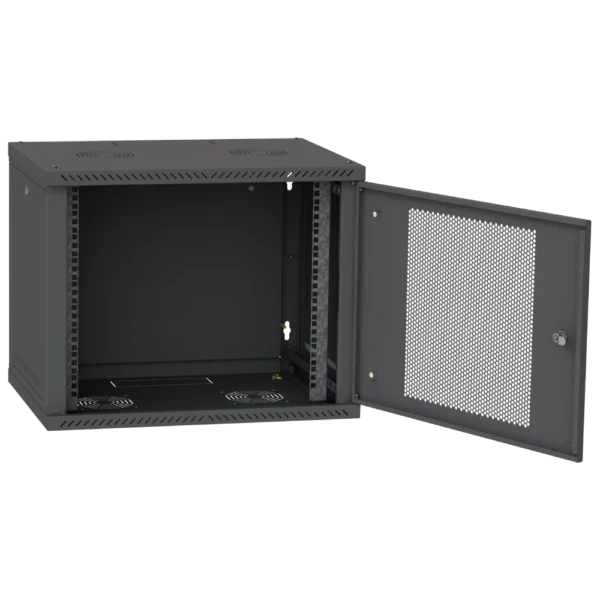 IPCOM 12U 600x600 Шафа телекомунікаційна двері перфорація (чорна) - Зображення 2
