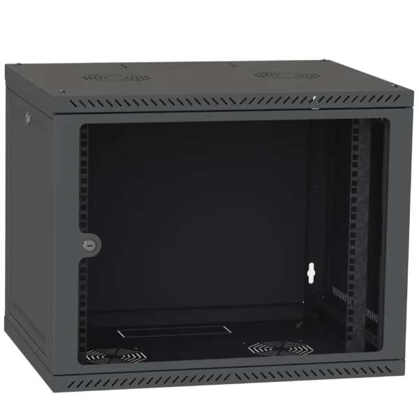 IPCOM 12U 600x600 Шафа телекомунікаційна двері скло (чорна)