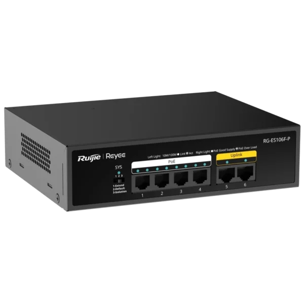Ruijie Reyee RG-ES106F-P PoE Комутатор 6 портів некерований - Зображення 2