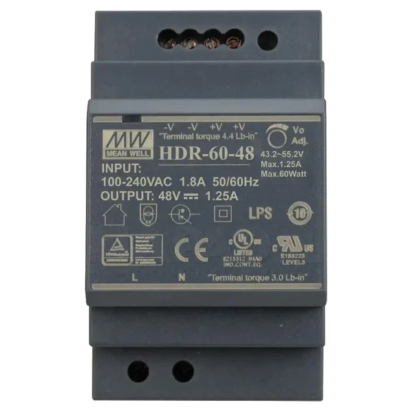Mean Well HDR-60-48 48B 1,25А Блок живлення для монтажа на DIN рейку