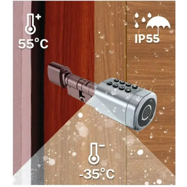SEVEN LOCK SL-7774BF black (35-90мм) Розумний дверний біометричний замок (циліндр) - Зображення 4
