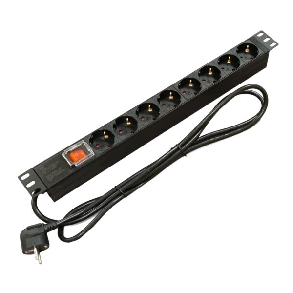 Kingda Блок 19" на 8 роз. нім. станд., 16А, 1U, з вимикачем, шнур 1.8м