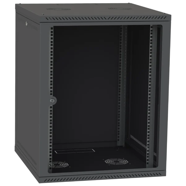 IPCOM 15U 600x600 Шафа телекомунікаційна двері скло (чорна)